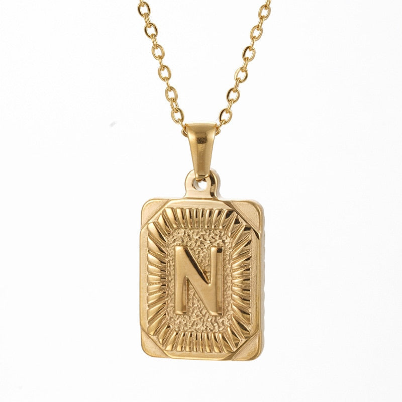 Trendy 18k Gold Plated Stainless Steel Initial Pendant Necklace