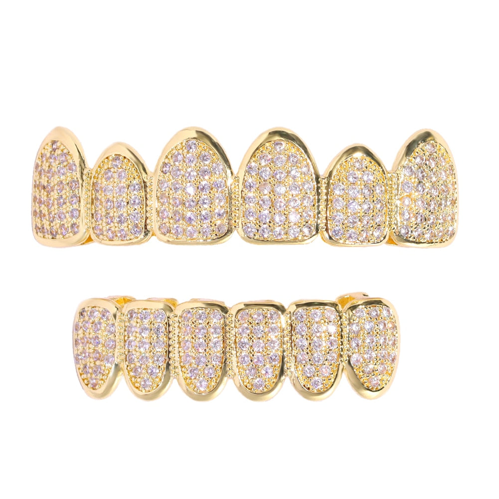 Hip Hop Pink Rhinestones Zircon Teeth Grillz For Men Women