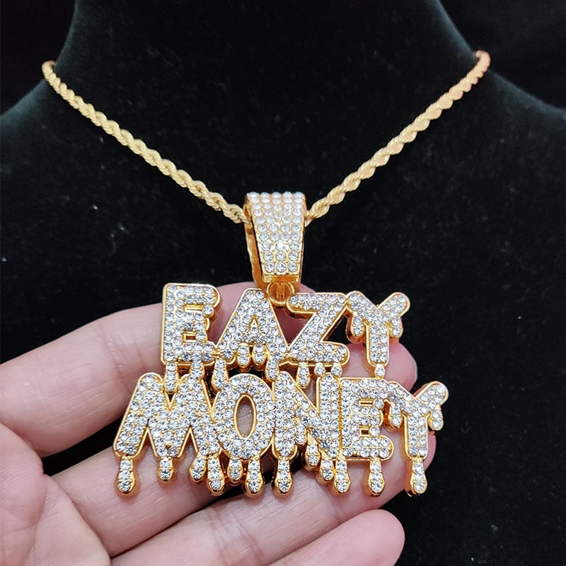 Hip Hop Letter Pendant Necklace Men Women Easy Money