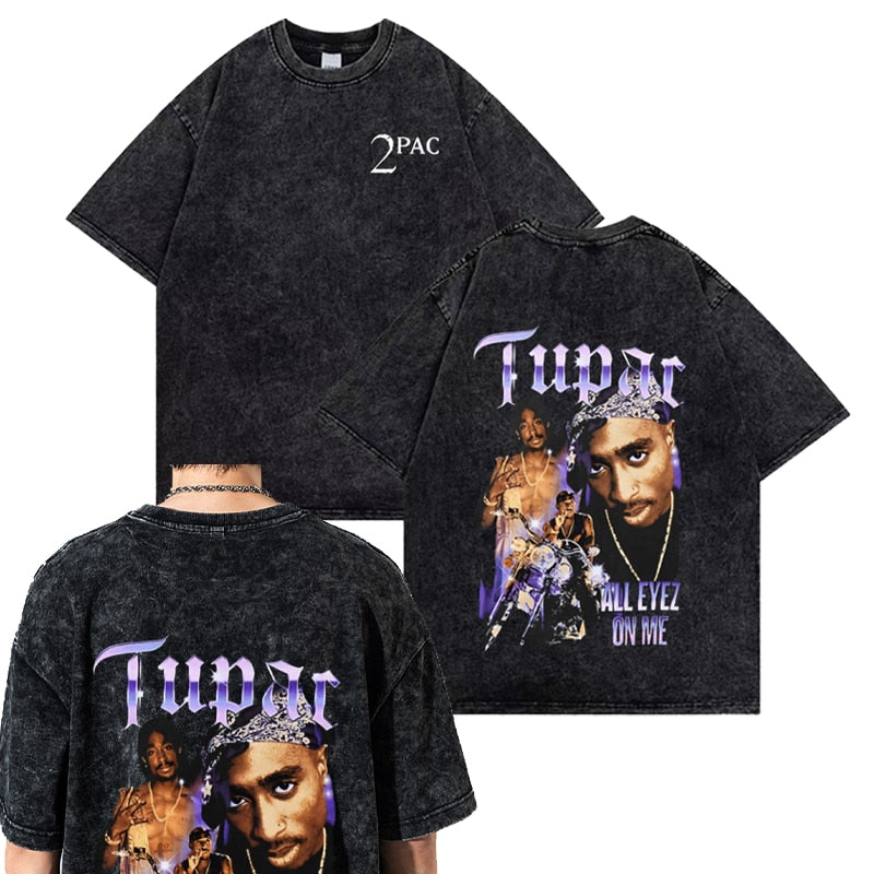 Vintage  T-Shirt Men Hip Hop Oversize Print Tupac