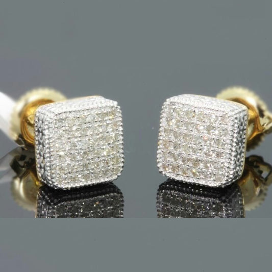 Gold Color Iced Out Square Bling Stud Earring Men Hip Hop