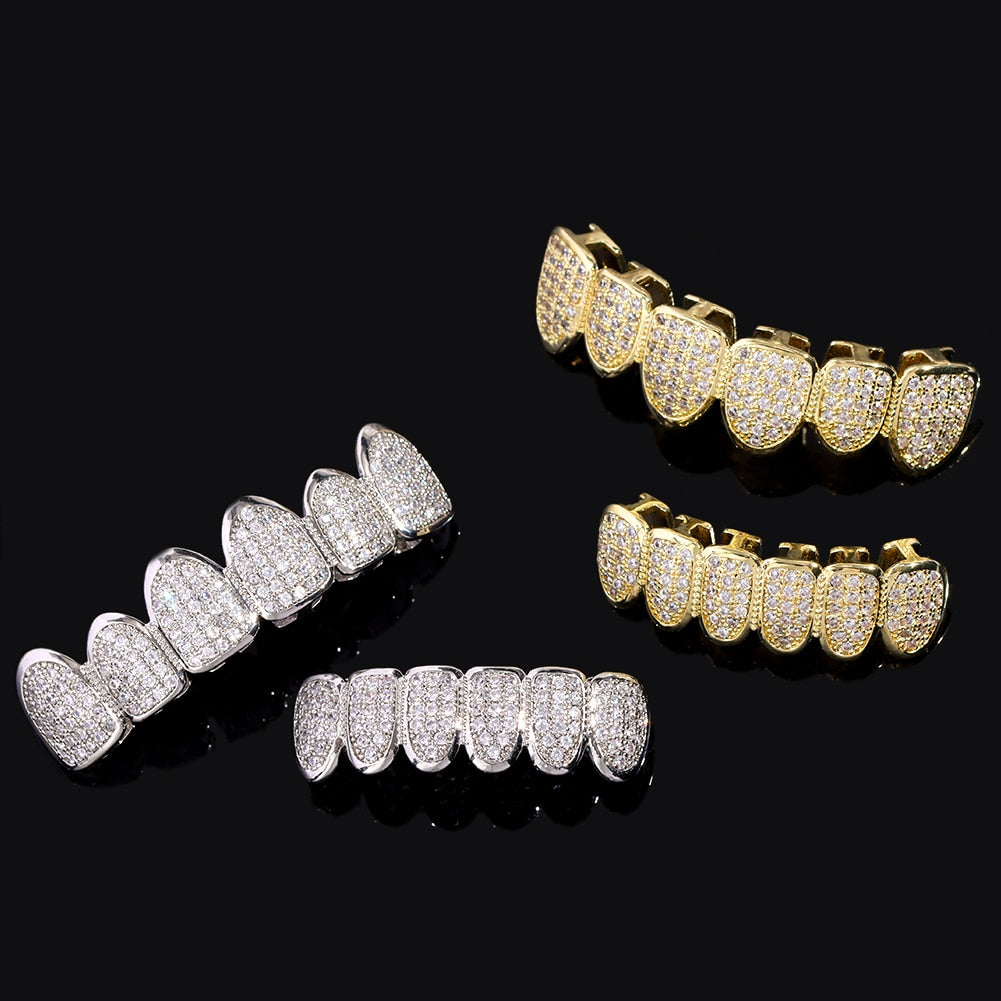 Hip Hop Pink Rhinestones Zircon Teeth Grillz For Men Women