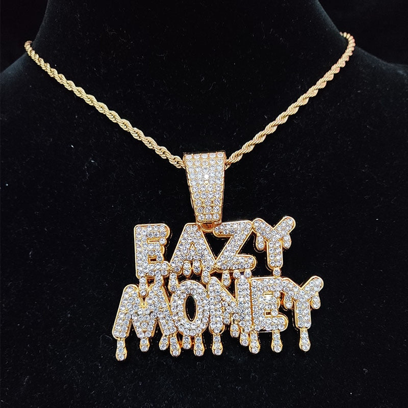 Hip Hop Letter Pendant Necklace Men Women Easy Money