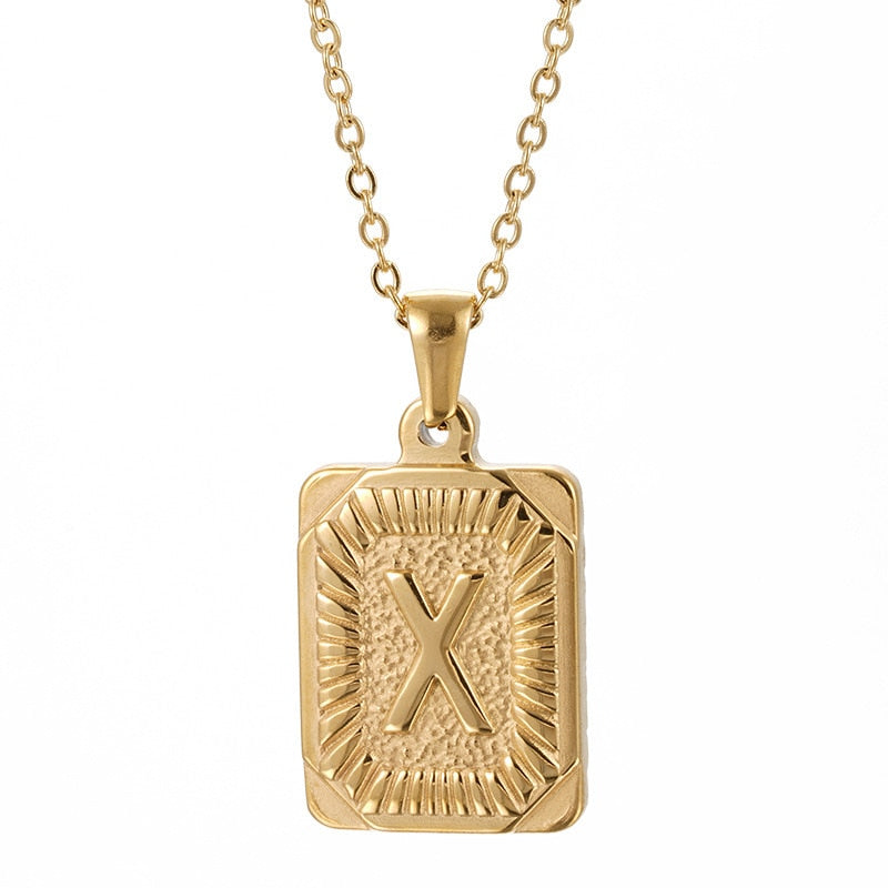 Trendy 18k Gold Plated Stainless Steel Initial Pendant Necklace