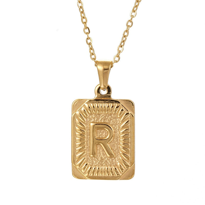 Trendy 18k Gold Plated Stainless Steel Initial Pendant Necklace