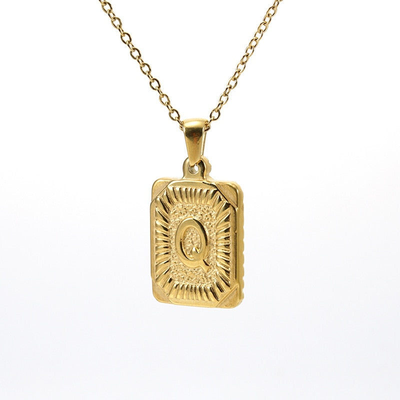 Trendy 18k Gold Plated Stainless Steel Initial Pendant Necklace