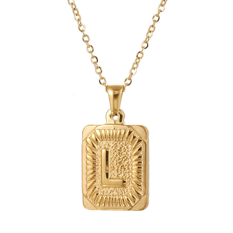 Trendy 18k Gold Plated Stainless Steel Initial Pendant Necklace