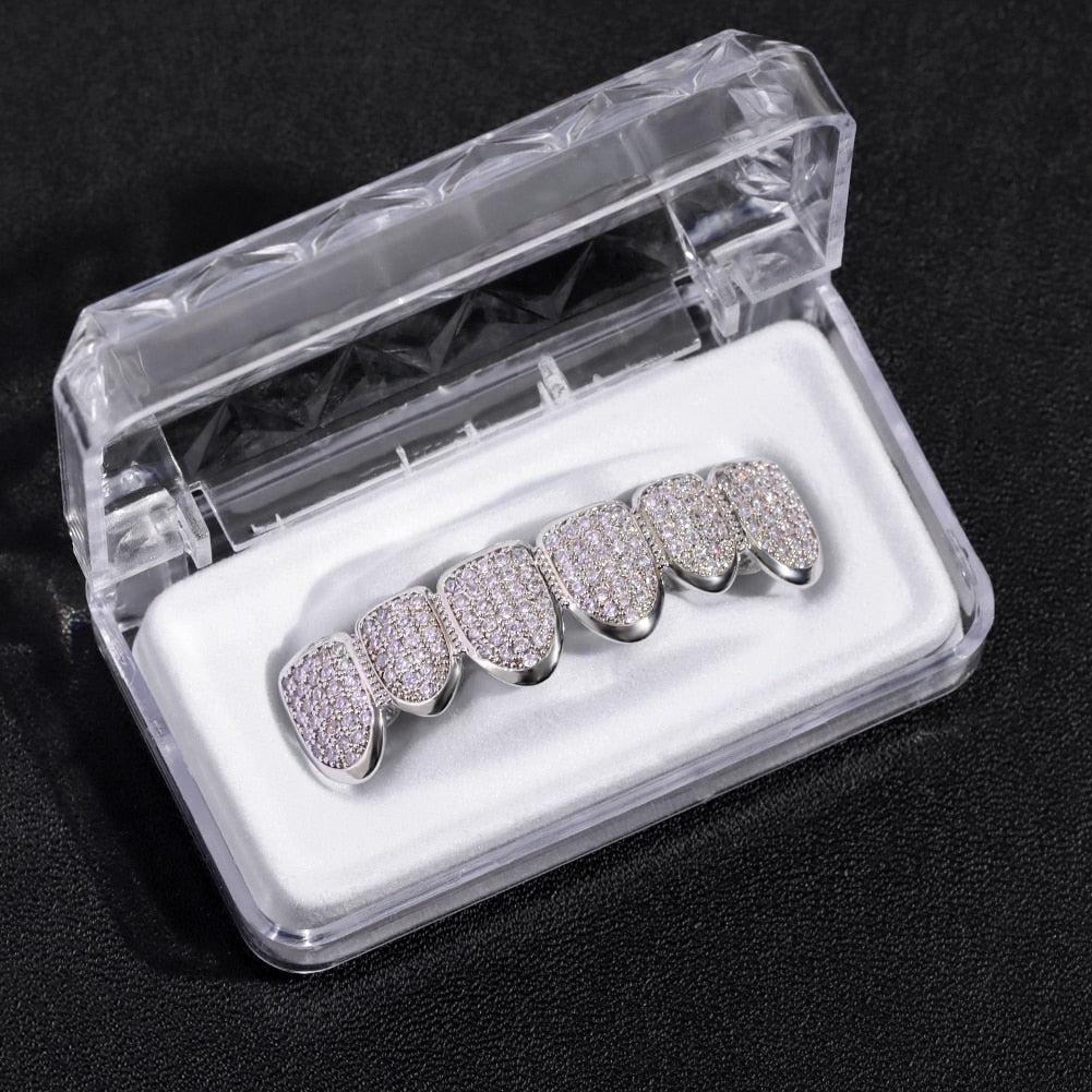 Hip Hop Pink Rhinestones Zircon Teeth Grillz For Men Women