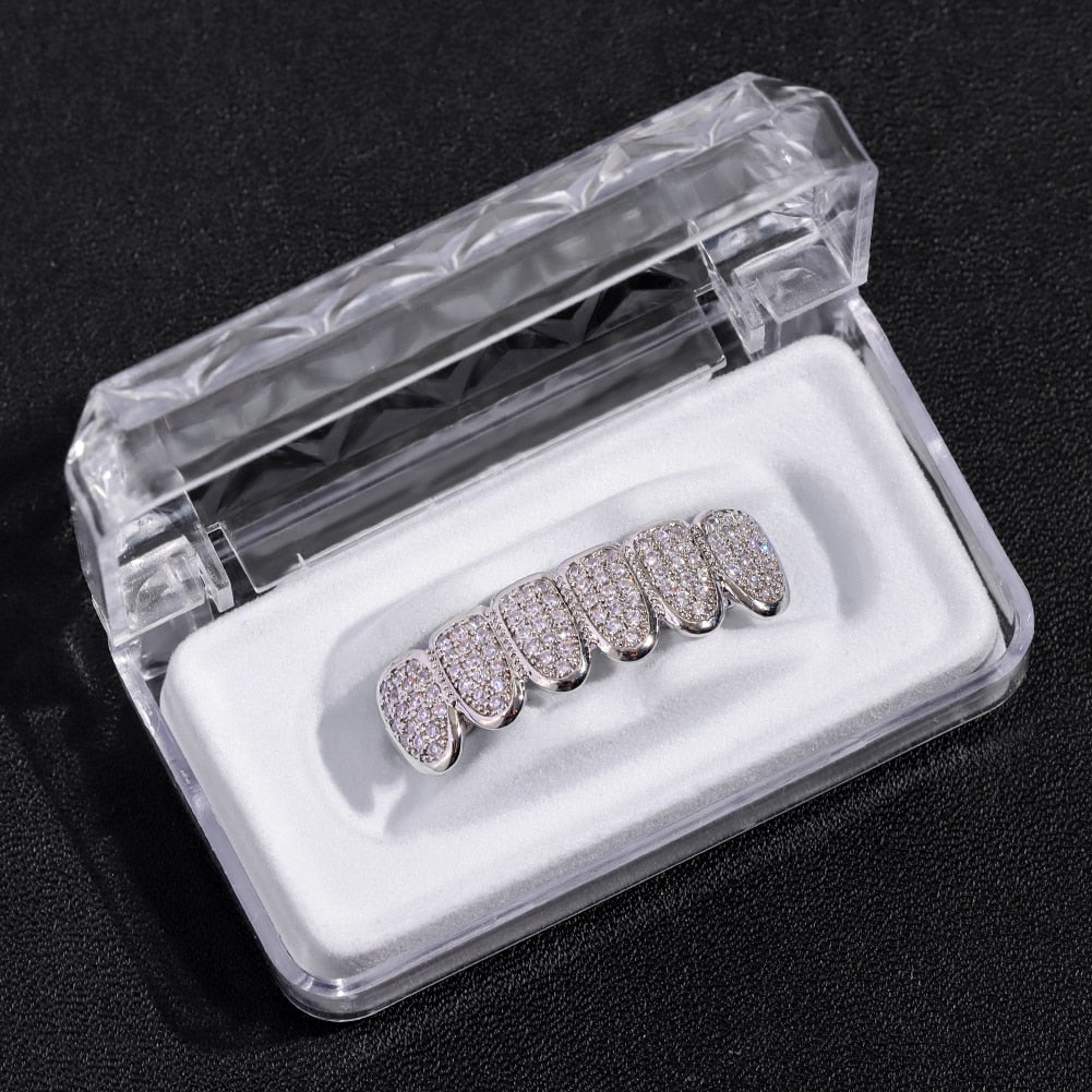 Hip Hop Pink Rhinestones Zircon Teeth Grillz For Men Women