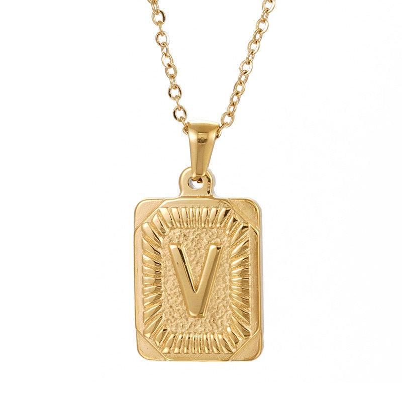 Trendy 18k Gold Plated Stainless Steel Initial Pendant Necklace