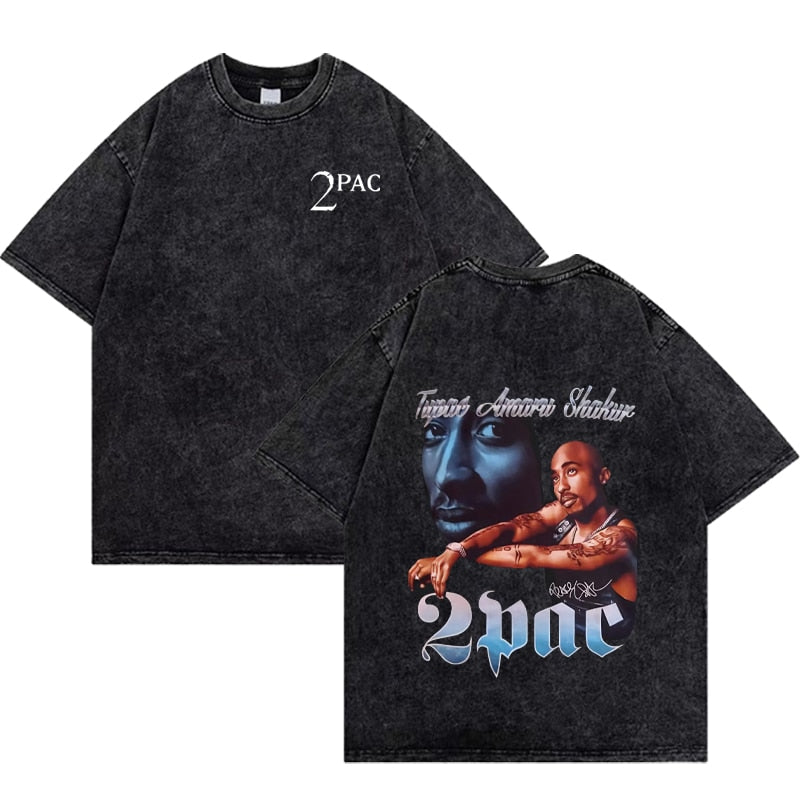 Vintage  T-Shirt Men Hip Hop Oversize Print Tupac