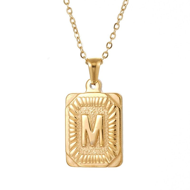 Trendy 18k Gold Plated Stainless Steel Initial Pendant Necklace