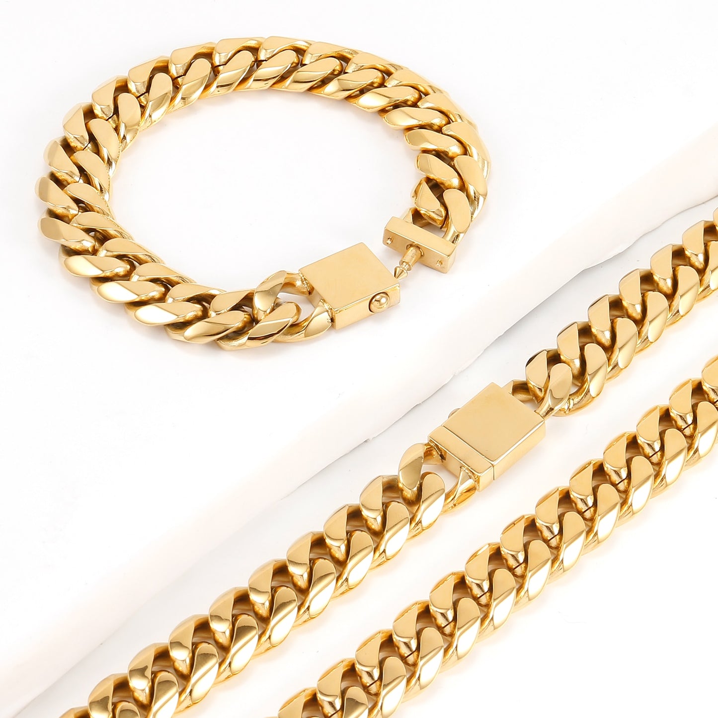 16mm Golden Miami Curb Cuban Link Chain for Men Women