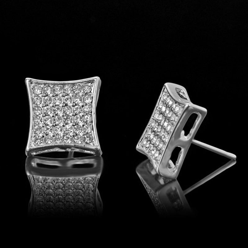 Gold Color Iced Out Square Bling Stud Earring Men Hip Hop