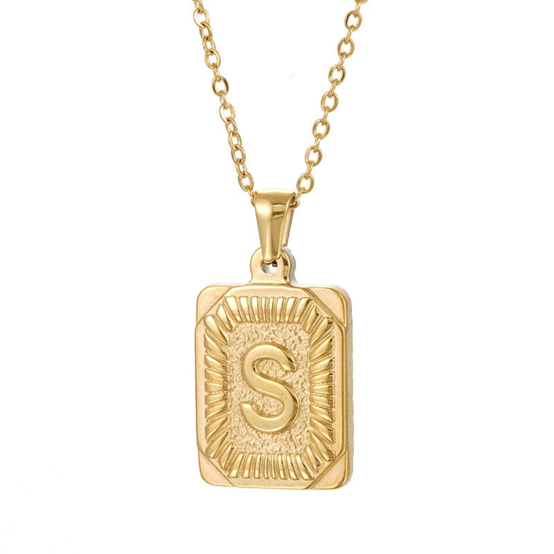 Trendy 18k Gold Plated Stainless Steel Initial Pendant Necklace