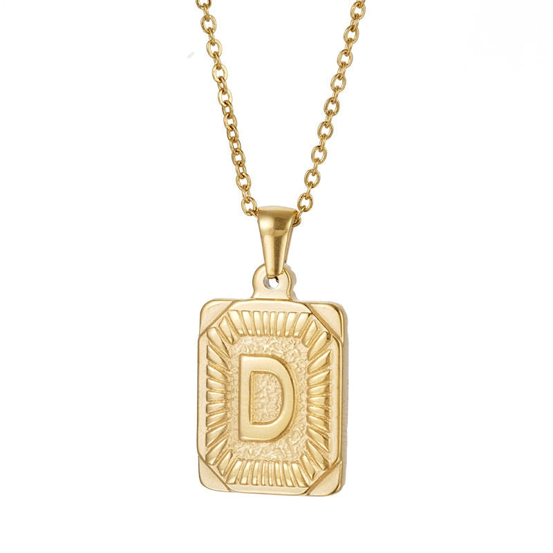 Trendy 18k Gold Plated Stainless Steel Initial Pendant Necklace