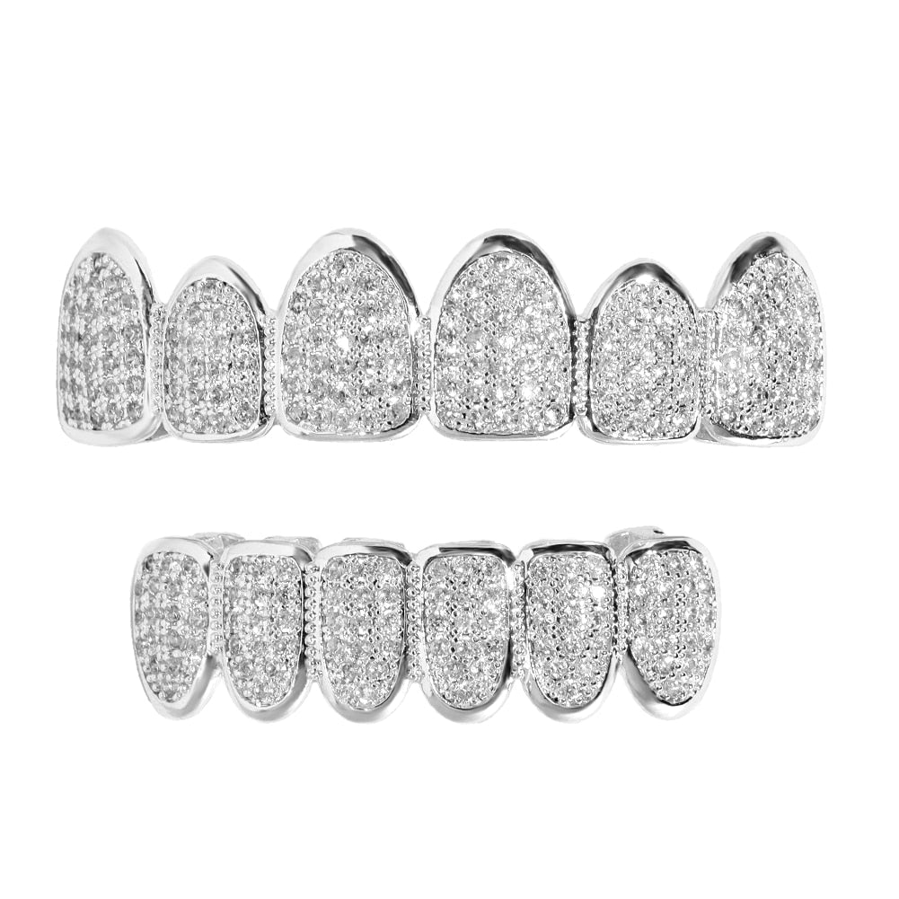 Hip Hop Pink Rhinestones Zircon Teeth Grillz For Men Women