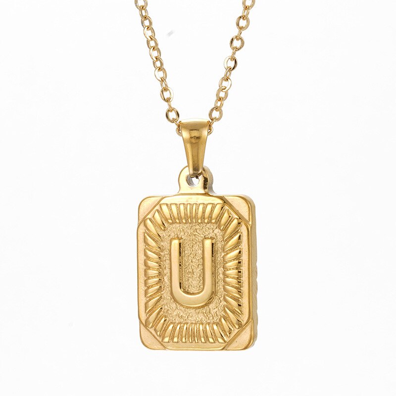 Trendy 18k Gold Plated Stainless Steel Initial Pendant Necklace