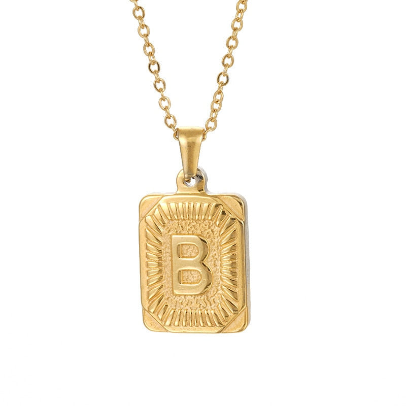 Trendy 18k Gold Plated Stainless Steel Initial Pendant Necklace