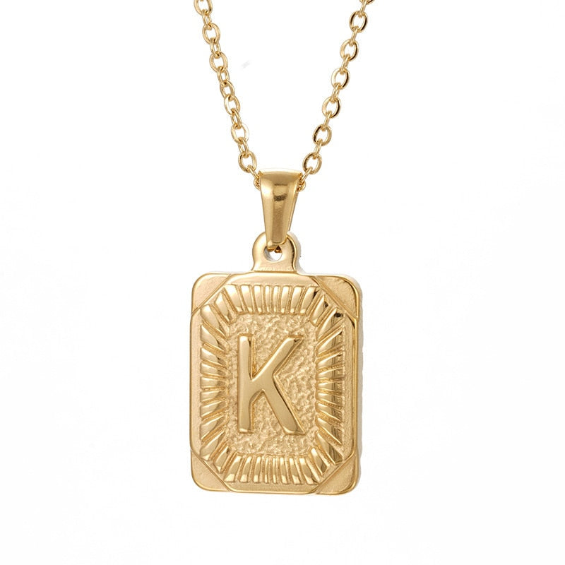 Trendy 18k Gold Plated Stainless Steel Initial Pendant Necklace