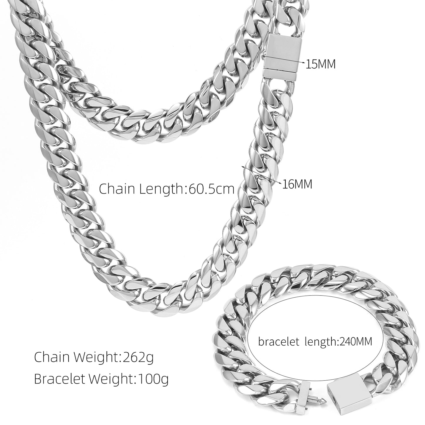 16mm Golden Miami Curb Cuban Link Chain for Men Women