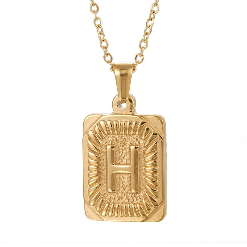 Trendy 18k Gold Plated Stainless Steel Initial Pendant Necklace