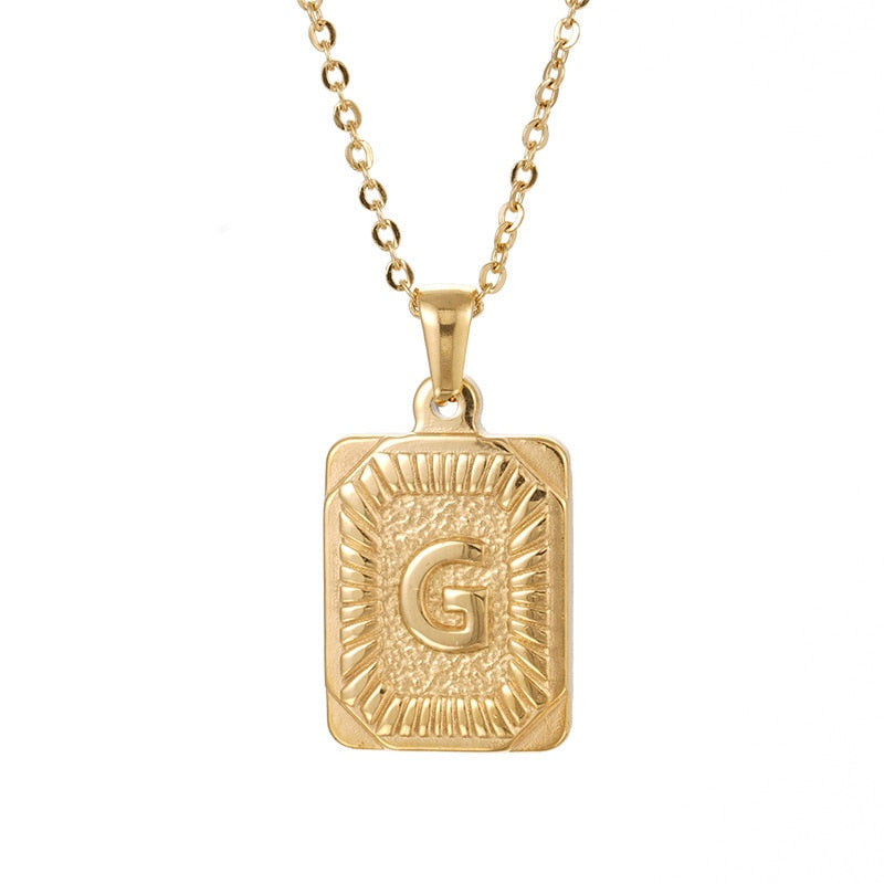 Trendy 18k Gold Plated Stainless Steel Initial Pendant Necklace